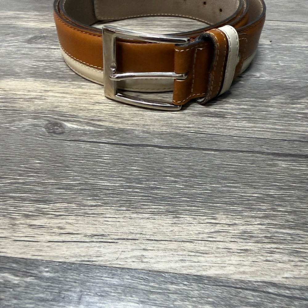 Dania for Andrew’s Milano Made in Italy Men's Tan and Cream Leather Belt